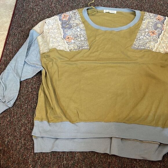 FREE PEOPLE Feelin it Colorblock Army Combo T-Shirt Size XS OB1068176 $98 - Picture 7 of 12